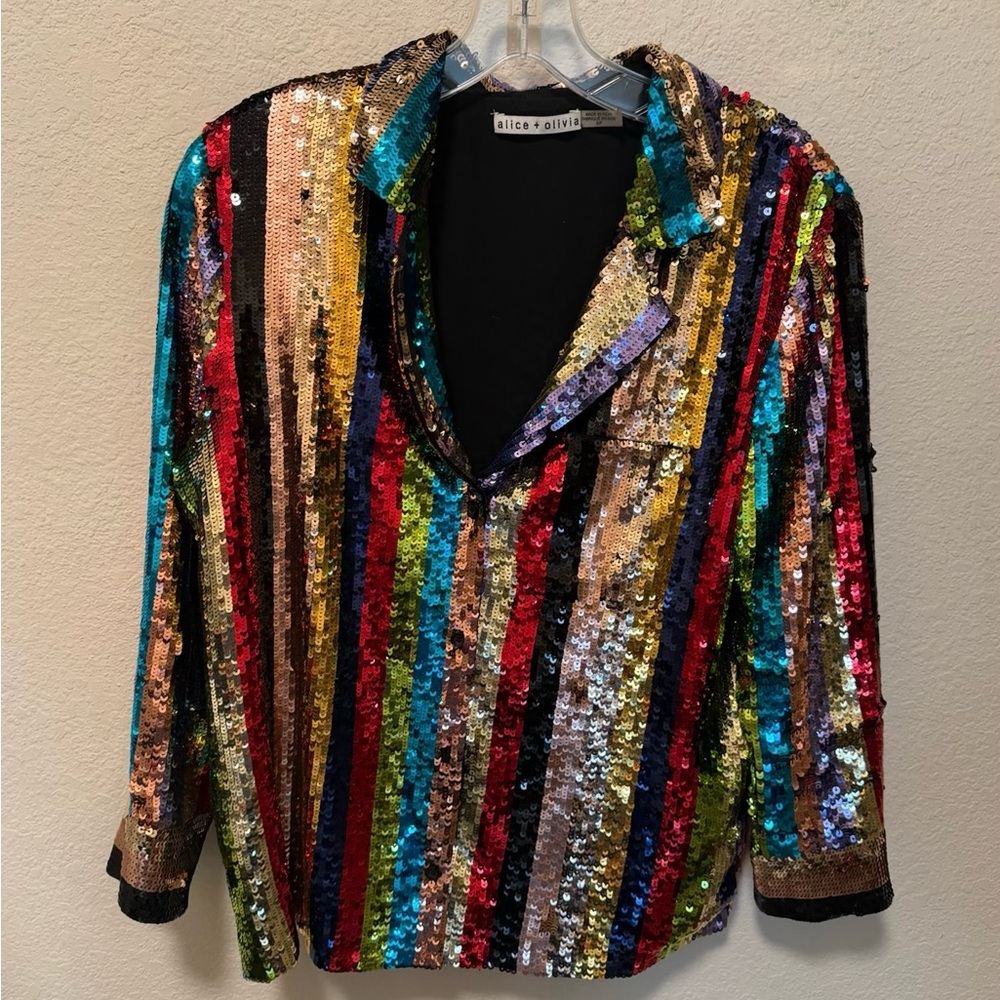 Alice + Olivia Striped Sequin Blouse
